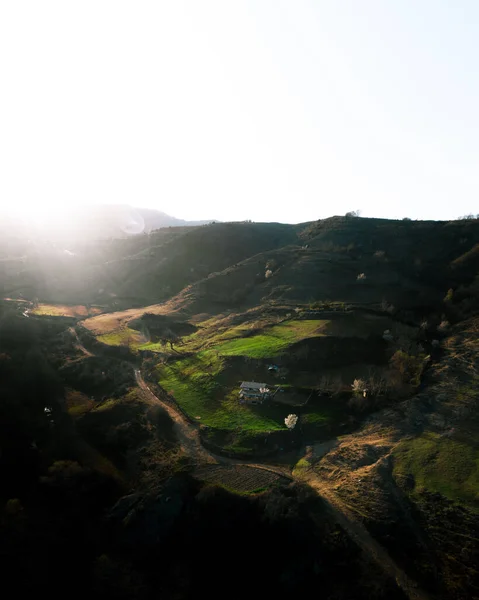 Güneşli bir arka planı olan güzel bir manzara.