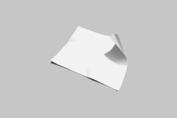 影と空白の白い紙シートを空にします 灰色の背景に隔離されたモックアップ 角を折った白いシート 3Dレンダリング — ストック写真