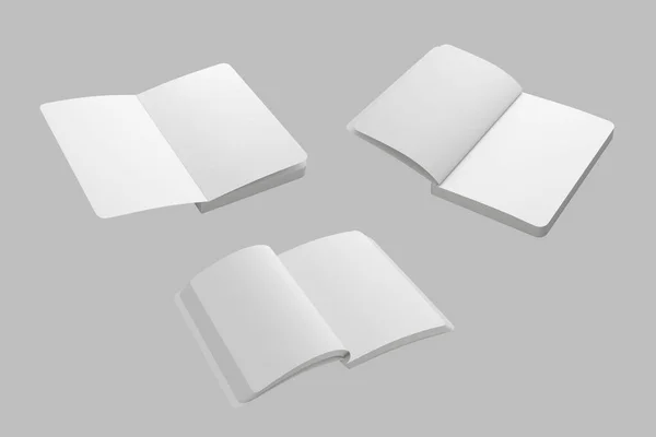 Άδειο Λευκό Ανοιχτό Βιβλίο Στρογγυλεμένες Γωνίες Που Εικονίζονται Απομονωμένες Γκρι — Φωτογραφία Αρχείου