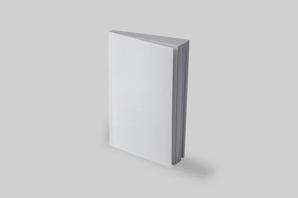 Prázdná Bílá Otevřená Kniha Zaoblenými Rohy Rýsuje Izolovaně Šedém Pozadí — Stock fotografie
