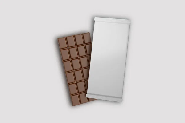 Schokoriegel Attrappe Mit Verpackung Isoliert Auf Grauem Hintergrund Milchschokoladenstange Aufgesetzt — Stockfoto
