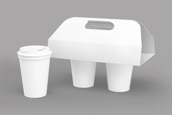 Leere Leere Weiße Wegwerfpapier Kaffeetasse Mit Kaffeetassenhalter Attrappe Isoliert Auf — Stockfoto
