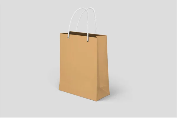 Cardboard Paper Shopping Bag Mock Isolated Grey Background Zero Waste — Stock Photo, Image