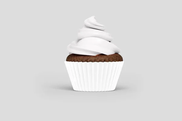 Empty Blank Cupcake Isolated Grey Background Chocolate Vanilla Cupcake Rendering — Stock Photo, Image