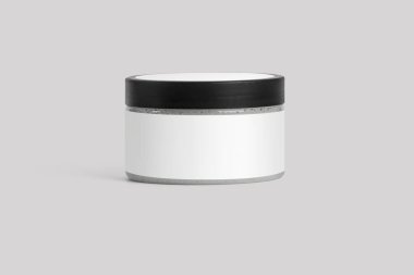 Boş boş kozmetik kavanozu gri bir arka planda izole edilmiş. Krem rengi balsam maskeli serum losyonu kozmetik yağı ve diğer kozmetik ürünler için kullanışlı. 3d oluşturma.