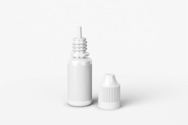 E-Sıvı damlatıcı şişesi arka planda izole bir şekilde duruyor. E-meyve suyu ya da tüp suyu şişesi tasarımınız için hazır. 3d oluşturma.