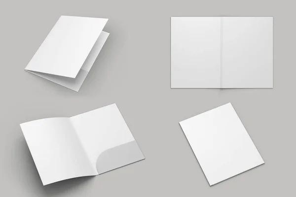 空空如也的空白纸板纸打开文件夹 里面有信笺头 前盖和打开与纸里面 在白色的背景上被隔离起来 3D渲染 — 图库照片