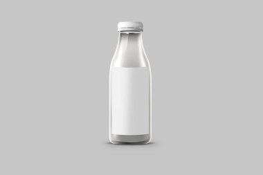 Boş boş içki şişesi. Süt ürünleri, meyve suyu veya su ve taze meyve suyu tasarımı için kullanılabilir. 3d oluşturma.