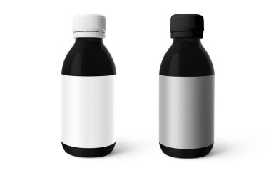 Boş boş şurup şişesi beyaz arka planda izole edilmiş. 3d oluşturma.