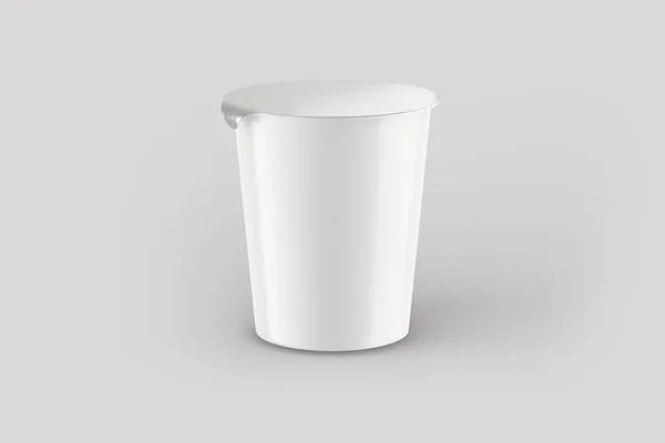 空の空白の白いオープンヌードルカップ灰色の背景に隔離されたモックアップ ラーメンインスタントラーメンカップ 乳製品 インスタントラーメンやクリッピングパスと砂漠のための食品カップ包装 3Dレンダリング — ストック写真