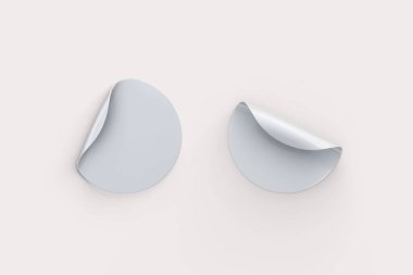 Boş beyaz yuvarlak kağıt etiketi beyaz arkaplanda izole edilmiş etiket seti koleksiyonunu uydur. 3d oluşturma.