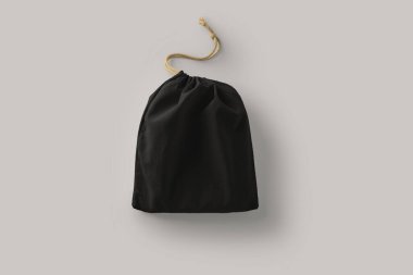 İpli pamuk çanta. Gri arka planda izole edilmiş gibi yap. Sıfır atık. 3d oluşturma.