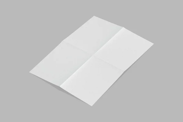 Papier Blanc Plié Froissé Vide Maquette Isolée Sur Fond Gris — Photo