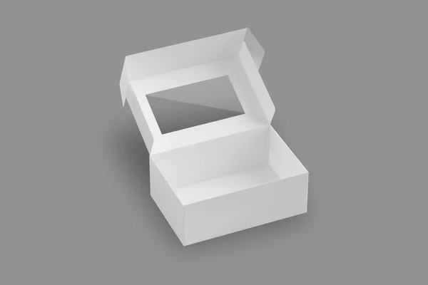 空的空白糕点盒在灰色背景下被孤立起来 生日蛋糕店的纸盒 甜甜圈孤立的背景 糕点带走了盒子 去拿甜甜圈包装 3D渲染 — 图库照片