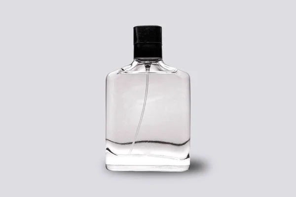 Frasco Cosmético Vazio Perfume Branco Branco Mock Isolado Fundo Cinza — Fotografia de Stock