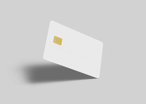空の空白の白いデビットカードプラスチックカード灰色の背景に隔離されたモックアップ 3Dレンダリング — ストック写真