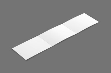 Boş, beyaz, üç katlı broşür gri bir arkaplanda izole bir şekilde duruyor. 3d oluşturma.