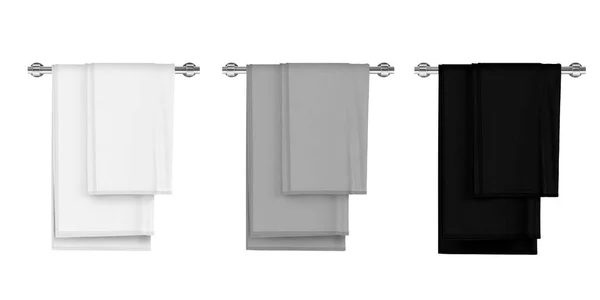 Lege Blanco Witte Grijze Zwarte Katoenen Badstof Handdoeken Opknoping Een — Stockfoto