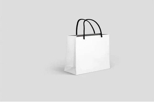 Empty White Paper Shopping Bag Isolated Grey Background Mock Zero — Stock Photo, Image