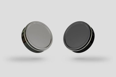 Beyaz arka planda izole edilmiş boş boş metal konteynır. Beyaza izole edilmiş gümüş metal kozmetik konteynırı. teneke kozmetik kavanozu. Model, 3D görüntüleme..