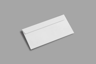 Boş beyaz zarf, gri arka plan 33D görüntüleme üzerinde izole edilmiş..