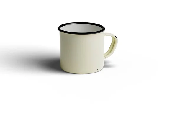 Zijaanzicht Van Lege Blanco Emaille Koffiemok Geïsoleerd Witte Achtergrond Maak — Stockfoto