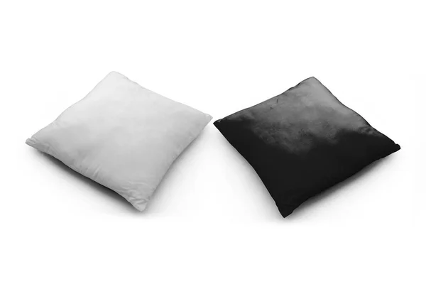 Two White Black Pillows Isolated Pillow Mock White Background Rendering — Stock Photo, Image