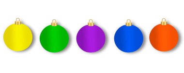 Beyaz arka planda izole edilmiş farklı renklerden Noel topları koleksiyonu. 3d oluşturma.