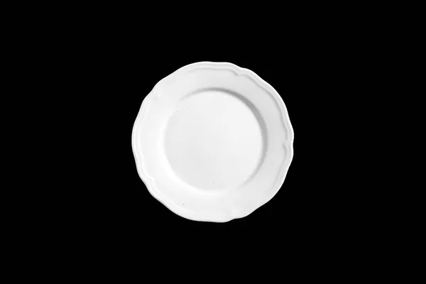 Άδειο Κενό Πρότυπο Πιάτο Δείπνο Mock Απομονώνονται Ένα Μαύρο Φόντο — Φωτογραφία Αρχείου