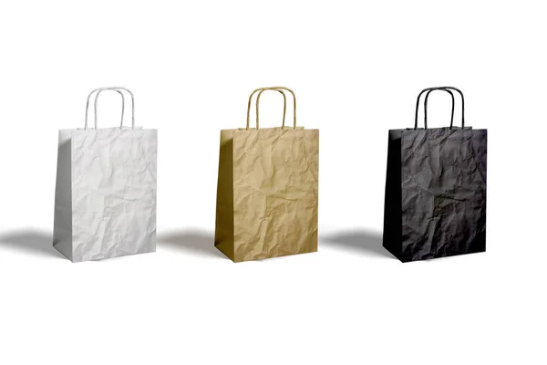 Vazio Branco Saco Compras Papel Personalizável Branco Cores Kraft Preto — Fotografia de Stock