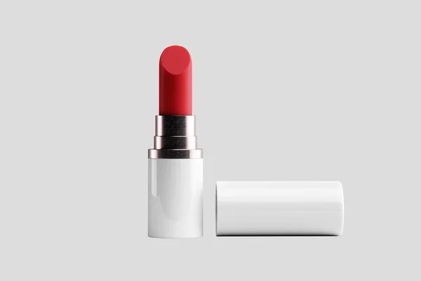 Lápiz Labial Rojo Abierto Vacío Aislado Sobre Fondo Gris Renderizado —  Fotos de Stock