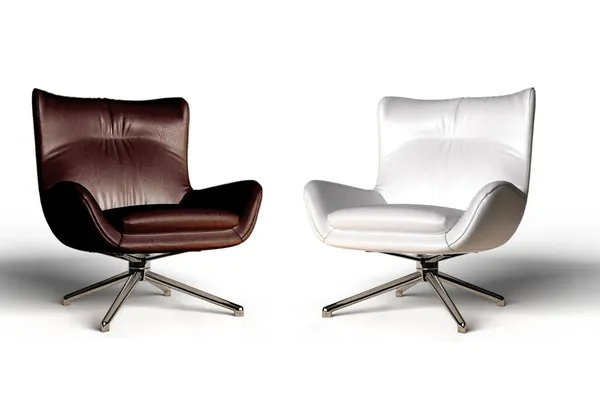 高級革オフィスの椅子ブラウンと白の背景に隔離された白い色 3Dレンダリング — ストック写真