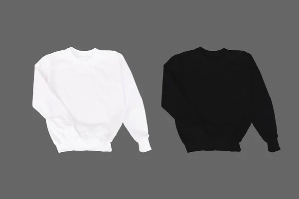 空白的白色和黑色毛衣衬衫与灰色背景隔离在一起 汗衫长袖与裁剪路径 霍迪设计模型的印刷品 孤立在灰色背景 3D渲染 — 图库照片