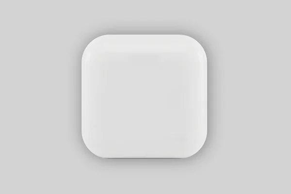 Prázdné Bílé Čtvercové Tlačítko Zaoblenými Rohy Stínem Šedém Pozadí Vykreslování — Stock fotografie