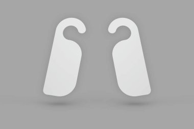 Boş beyaz kapı askısı. Gri bir arka planda izole edilmiş gibi yap. 3d oluşturma.