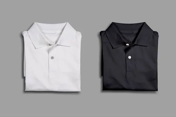 Camisas Pólo Dobradas Preto Branco Branco Mockup Isolado Preparem Isolados — Fotografia de Stock