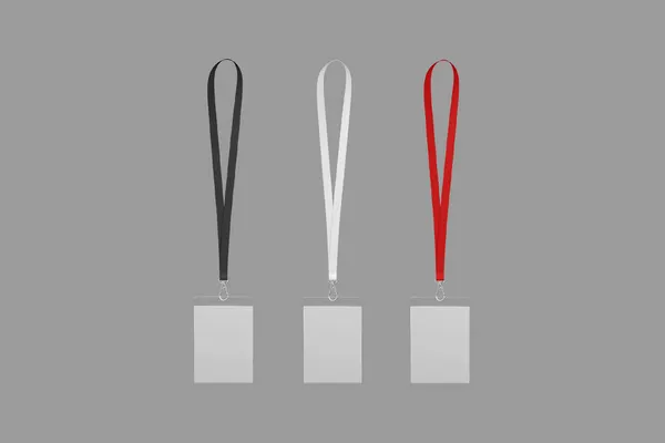空白身份证图标与黑色 白色和红色带子隔离在白色背景 文本空间 3D渲染 — 图库照片