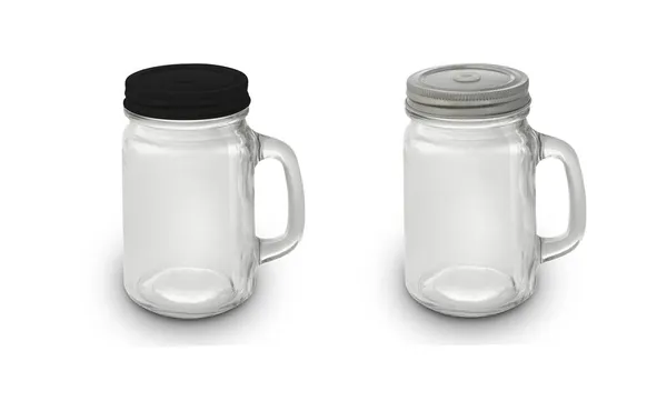 空白玻璃瓶 金属瓶盖隔离在灰色背景与剪切面路径 空的老式茶壶 盖有盖子 背景上有倒影和复制空间 3D渲染 — 图库照片