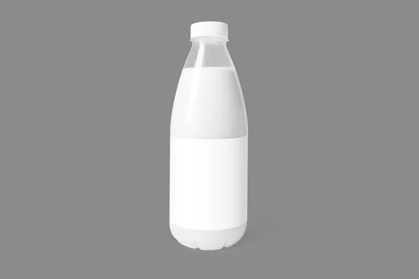 Realistic Transparent Plastic Milk Bottle Mock Template Isolated Grey Background — Stock Photo, Image