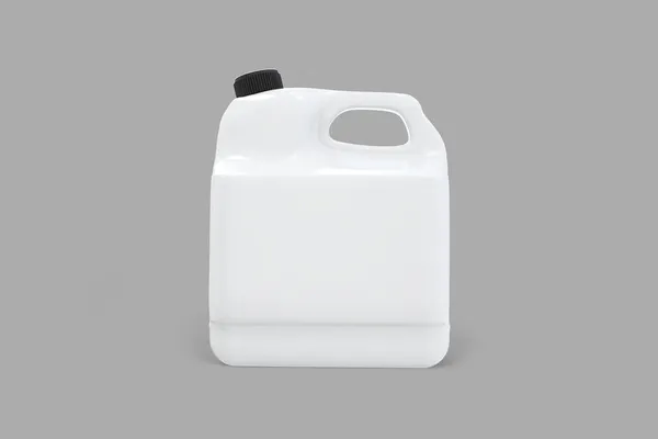 空白白色塑料罐模拟孤立在灰色背景 调洗液洗涤剂包装 现实的空白塑料白色罐体 3D渲染 — 图库照片