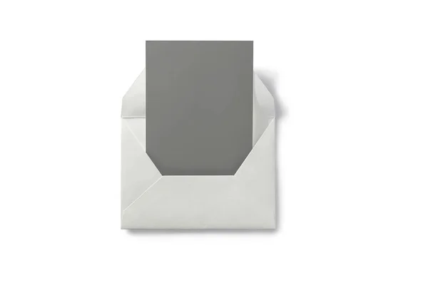 Cartão Cinza Branco Com Papel Branco Modelo Envelope Simular Isolado — Fotografia de Stock