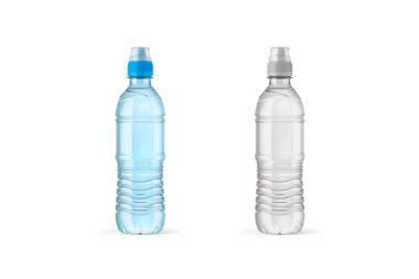 Beyaz arka planda izole edilmiş küçük boş su şişesi..