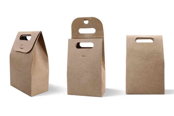 Kraft Paper Bag Packaging Open Bag Front Back Side View — Stock Photo, Image