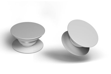 Boş telefon soketi modelleme seti, izole edilmiş, 3D görüntüleme. Boş yapıştırıcı aksesuarı maketi. Akıllı telefon için yapış yapış bir yer. Daire şeklinde lastik tutuş şablonu. 3d oluşturma.