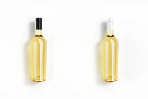 Botella Vino Blanco Plantilla Maqueta Aislado Sobre Fondo Blanco Renderizado — Foto de Stock