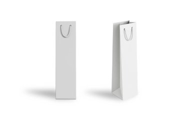 Alkol için boş kağıt poşet. Renkleri değiştirmek kolay. Beyaz arkaplanda izole edilmiş şablon oluşturuyorlar. Ön ve yan 3D görüntüleme.