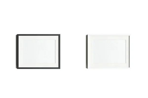 空の空白の写真フレームは 現実的な正方形の黒と白のフレームモックアップテンプレートセットに隔離されます ポスター レタリングやフォトギャラリーのためのテンプレート 3Dレンダリング — ストック写真