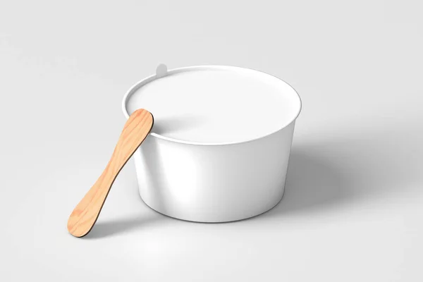 Empty Blank Ice Cream Cup Wooden Popsicle Stick Mockup Isolated — 图库照片