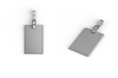 Beyaz arka planda izole edilmiş boş deri bavul etiketi..