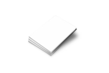 Boş dergiler ön ve arka kapak ve perspektif yayıldı. Bir yığın dergi. Beyaz arka planda izole edilmiş bir şekilde. 3d oluşturma. 